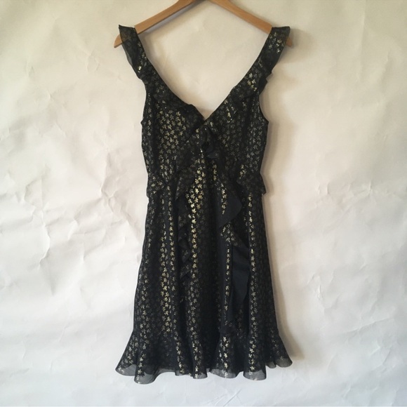ALLSAINTS DARELL RUFFLE DRESS: V neck black and gold - Picture 9 of 9